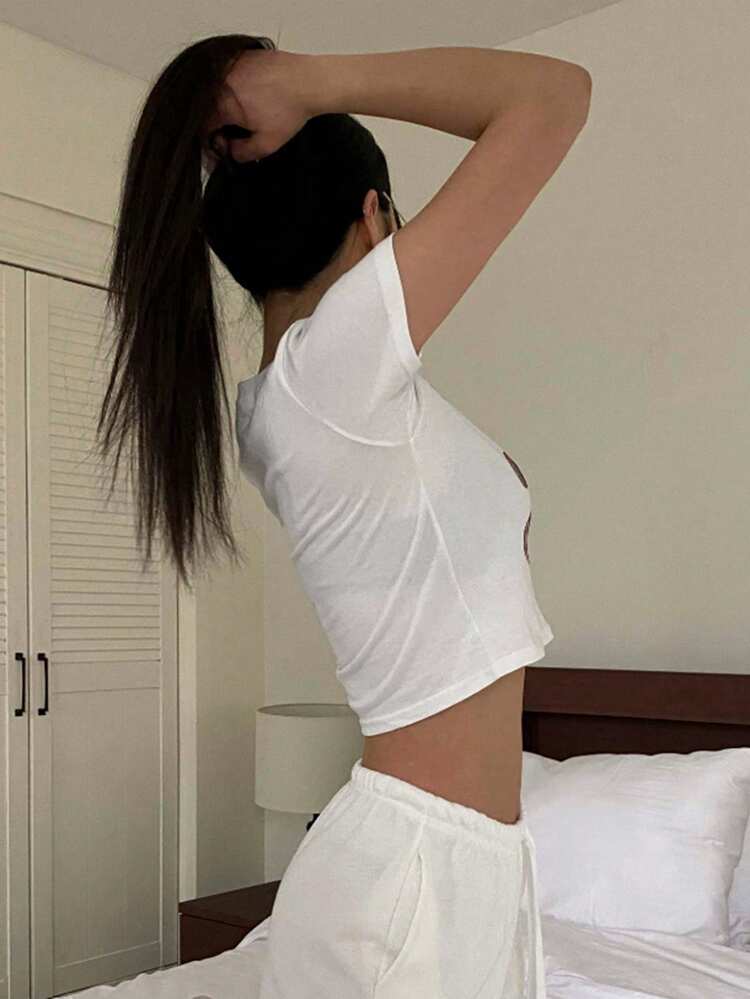 Women's Animal Print Fitted Crew Neck Short Sleeve T-Shirt, White, Spring/Summer Cute Tops,Crop Tops Women,Graphic Tees