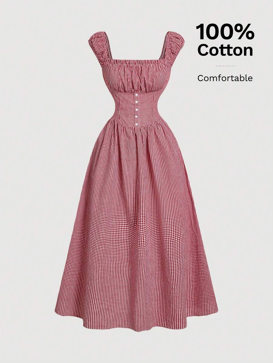 SHEIN MOD Women's Red Dress, Summer Dress, Plaid Dress, Casual Dress,Tea Party Dresses, Vacation Dresses,Valentine's Day Dress,Summer Women Dresses,Boho Women Clothing - Red - View 1