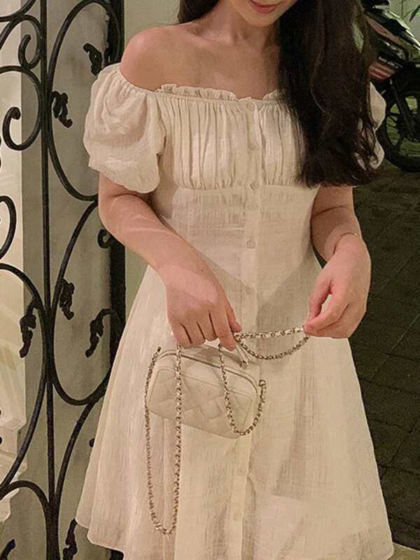 DAZY Rochie elegantă scurtă pentru femei, cu umerii goi, rochii casual pentru femei
