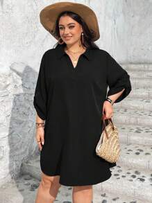 SHEIN CURVE+ Váy dài tay in họa tiết kẻ sọc nhiều màu Halloween cỡ lớn cho nữ, Váy ngày lễ tình nhân, Lễ tình nhân, Hoa hồng, Trái tim, Chấm bi, Tình yêu, Môi, Thần tình yêu, Hoa 3D, Trang phục mùa hè cho phụ nữ, Váy chống nắng cho phụ nữ Trang phục bãi biển cho phụ nữ/Váy bãi biển/Trang phục kỳ nghỉ bãi biển/Đồ dùng cần thiết cho bãi biển/Váy tốt nghiệp/Váy tiệc trà - màu đen - Xem 5