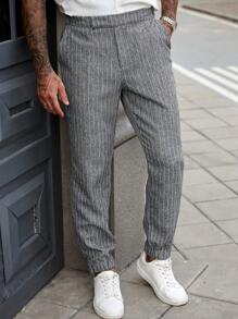 Manfinity Homme Men's Casual Striped Tapered Suit Pants For Commuting - Grey - View 3