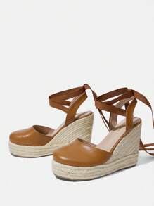 Styleloop Woven Rope Platform Wedge Sandals, Party/Wedding/Casual/Holiday Shoes - Brown - View 5