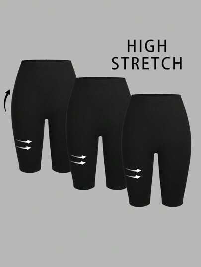 SHEIN EZwear 3pcs/Set Women's Casual Bermuda Length Leggings: Soft Knitted Fabric, High Stretch, And Comfortable Fit In Black Suitable For Going Out Women's Sportswear
