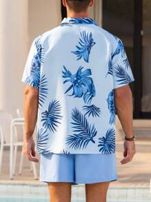 Manfinity Swimmode Plus Size Men's Tropical Print Shirt And Shorts Beach Outfit