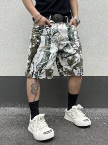 Manfinity EMRG Pantalones cortos de mezclilla casuales y versátiles para hombres con estampado de rama y bolsillo - Multicolor - Ver 5