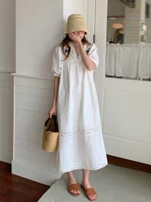 DAZY 女士优雅度假休闲宽松中长连衣裙，夏季连衣裙 - 白色 - 查看 6