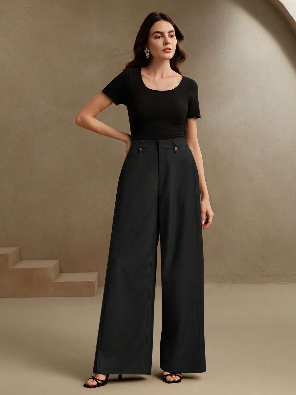 Women's Spring/Summer Pleated Elegant City Pants, Wide-Leg Silhouette, Old Money, Modest