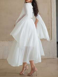 DAZY Vestido de Body ceñido con cintura entallada, abertura en la manga, decoración de rhinestones, bajo en línea A, unicolor, vestido de verano de longitud media, adecuado para graduación, invitado de boda, conciertos, salidas - Blanco - Ver 5