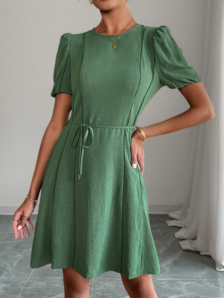 Women's Vacation Casual Solid Color Puff Sleeve Mini Dress