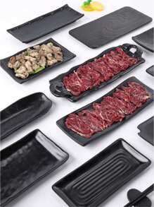 SHEIN 1 pieza Bandeja nueva de melamina mate, plato rectangular para sushi, bandeja de plástico, color negro, apto para juegos de té, cristalería, caramelos, galletas, pan, bodas, banquetes, regalos, cumpleaños