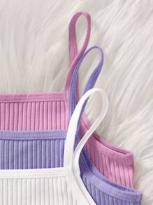 SHEIN 3pcs/Set Young Girl Casual Ribbed Knit Camisole Top And Triangle Shorts Set - White - View 3