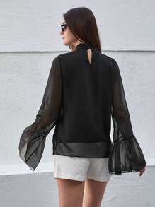 CLARA VERO Bell Sleeve Chiffon Blouse - Black - View 2
