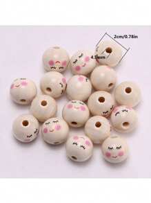 SHEIN New 20Pcs Smiling Wooden Round Expression Pine Beads For Jewelry Making DIY Creative Bracelet, Necklace Handmade Beading Craft Supplies
