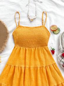 Soleia Solid Ruffle Hem Cami Dress - Mustard Yellow - View 3