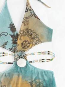 Swim SXY Women Halter Neck Backless Sexy Pearl Shell Pendant Bikini Cover Up For Summer Beach Vacation - Cadet Blue - View 6