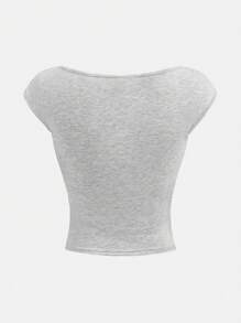 SHEIN Girls' Grey Knit Solid Color Bow Bust Ruched Cute Casual Cowl Neck Sweater