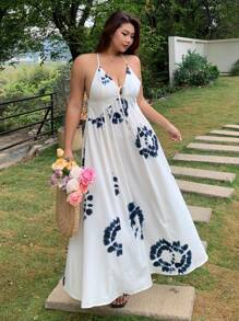 Dazy Plus Floral Print V-Back Dress, Vacation-Style