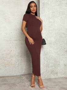 SHEIN Vestido negro largo y sexy de maternidad de talla grande - Marrón - Ver 4