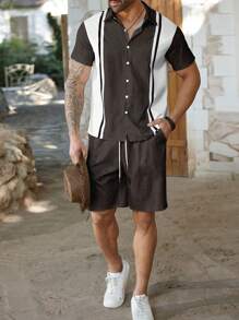 Manfinity Homme Conjunto de camisa y shorts para hombre talla grande, de moda para el verano - Negro - Ver 5