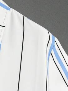 Manfinity Homme 2pcs Men's Striped Print Button-Front Short Sleeve Shirt & Drawstring Waist Shorts Set Men Clothes Set Summer, Cozy Outfits