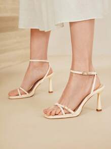 MOTF PREMIUM PLAIN WOMEN BUCKLE HIGH HEEL SANDALS - Apricot - View 2