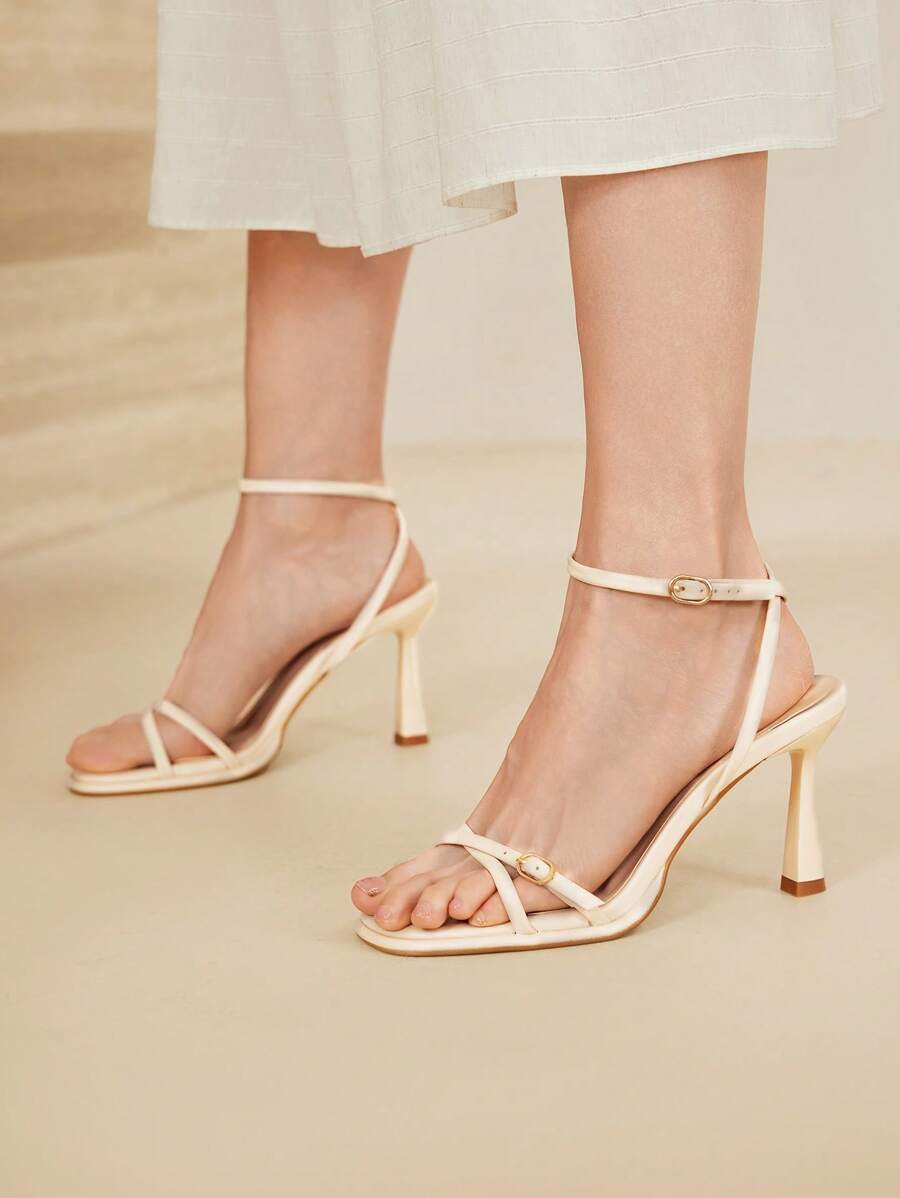 MOTF PREMIUM PLAIN WOMEN BUCKLE HIGH HEEL SANDALS - Apricot - View 2