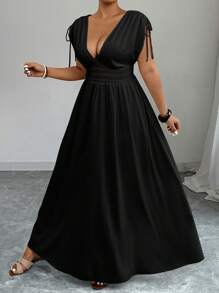 Breezaya Vestido sin mangas de talla grande para mujer de unicolor con escote en V profunda y cintura definida