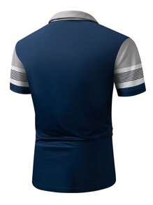 Manfinity Homme Plus Size Men's Striped Short Sleeve Casual Commuter Polo Shirt