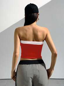 StreetHx Atasan Crop Top Bandeau Wanita dengan Motif Angka dan Warna Kontras - MultiWarna - View 2
