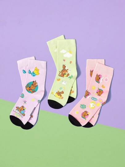 SCOOBY-DOO X SHEIN 1 Pair Women Colorblock Dog Pattern Comfortable Mid-Calf Socks Easter Egg Bunny