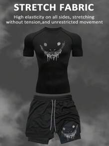 Manfinity Sport Corelite Men's Sports Set, T-Shirt And Shorts, Fashionable For Summer Workout Clothes Running Sets