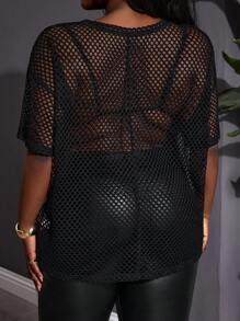 SHEIN CURVE+ Plus Size Black Sheer See-Through Punk Rock Music Festival Top, Curve Plus, Boho Vacation