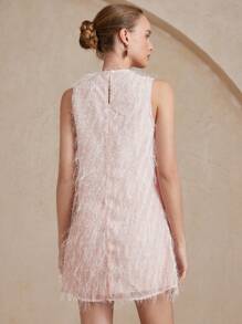 Aveloria Rosie New French Fashion Noble Lady Sweet Style Delicate Simple Generous High-End Exquisite See-Through Silver Thread Tassel Fabric Sleeveless Round Neck Slightly Loose Women Short Dress Elegant FashionableOld Money Style  For Summer