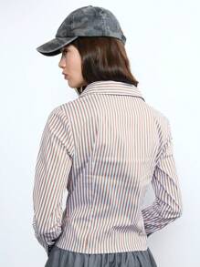 COUREZ Slim Fit Striped Long Sleeve Shirt Y2K Sexy Cotton