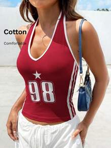 Coolane Women'S Color Block Star & Digital Print Halter Top