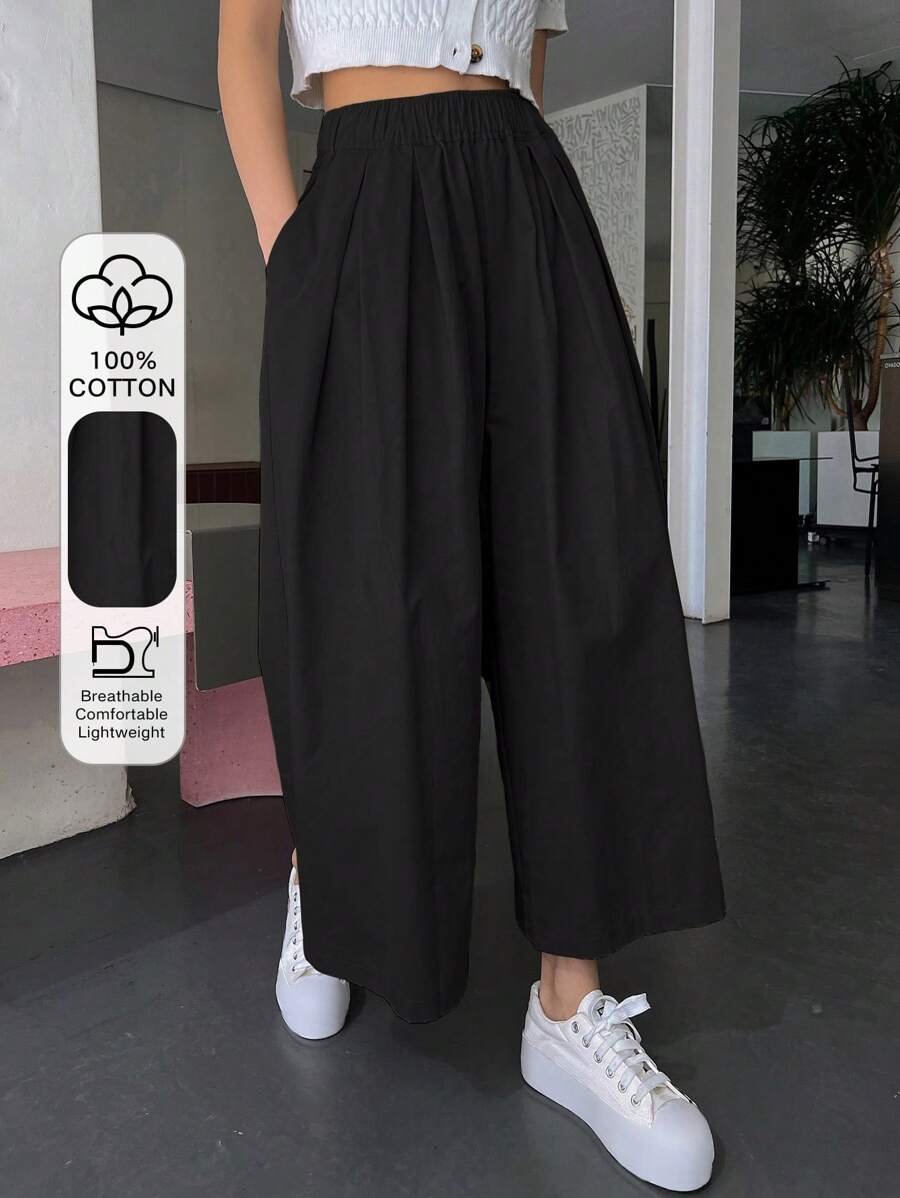 DAZY Solid Plicated Detail Slant Pocket Wide Leg Pants