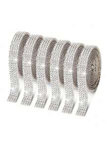 SHEIN 1 Pc Self-Adhesive Crystal Rhinestone Diamond Ribbon - DIY Diamond Ribbon Stickers With 2 Mm Rhinestones For Arts Crafts,Bling Silver Ribbon Rolls For Phone,Car Decoration