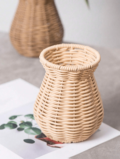 1pc Rustic Woven Rattan Flower Basket Vase Perfect Living Room Bedroom Ideal Photo Prop,Home ,Flower Vase,Centerpiece,Table view 8