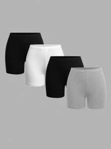 SHEIN EZwear Conjunto de 4 piezas de mallas cortas casuales de varios colores para mujer, adecuado para el verano