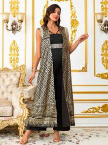 SHEIN 2 Stücke Umstandskleid Set ärmelloser Loose Fit, modisch für den Sommer - Schwarz - Übersicht 6