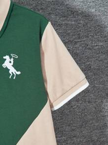 SHEIN Camisa tipo polo para niño preadolescente, con de color y bordado de letras, de manga corta con estilo deportivo y de moda