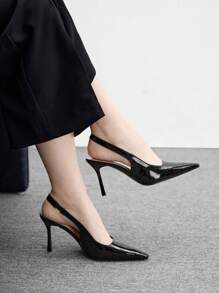 CUCCOO BIZCHIC Fashionable Patent Leather Pointed Toe High Heels, Slingback Black Pumps For Office, Date, Party, Wedding And Vacation - Black - View 2