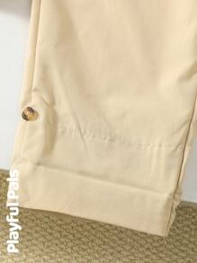 Young Boys Khaki Cropped Polyester Pants With Pockets For Everyday Casual Wear - Khaki - View 3