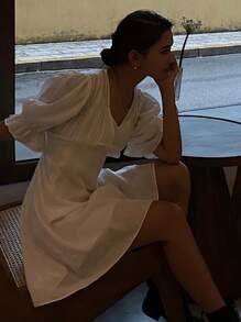 Livesso Neuer Sommerkasual-Urlaubstyp einfarbiges Midikleid für Damen mit Volants