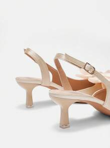 CUCCOO CURVES Sepatu hak tinggi model slingback elegan warna aprikot satin dengan ujung runcing, ukuran plus dan pas untuk semua musim. - Aprikot - View 4