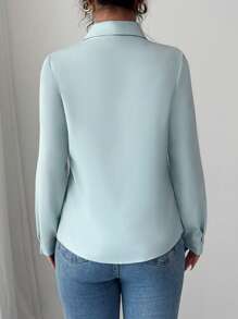 Elenzga Women Solid Color Long Sleeve Shirt, Fashionable For Summer - Yellow - View 2