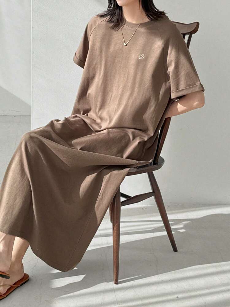 Women's Solid Color Comfortable Korean Style Short Sleeve Mid-Length Dress