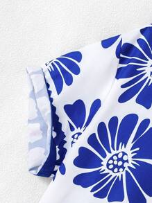 Herren elegante Kurzarm Strickjacken Hemd mit Blume Muster