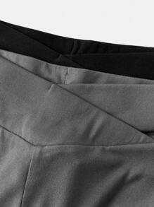 Set de 2 piezas de Licras y shorts ciclistas con cintura fruncida y lazo en estilo deportivo para niñas preadolescentes, ideal para volver al colegio - Multicolor - Ver 3