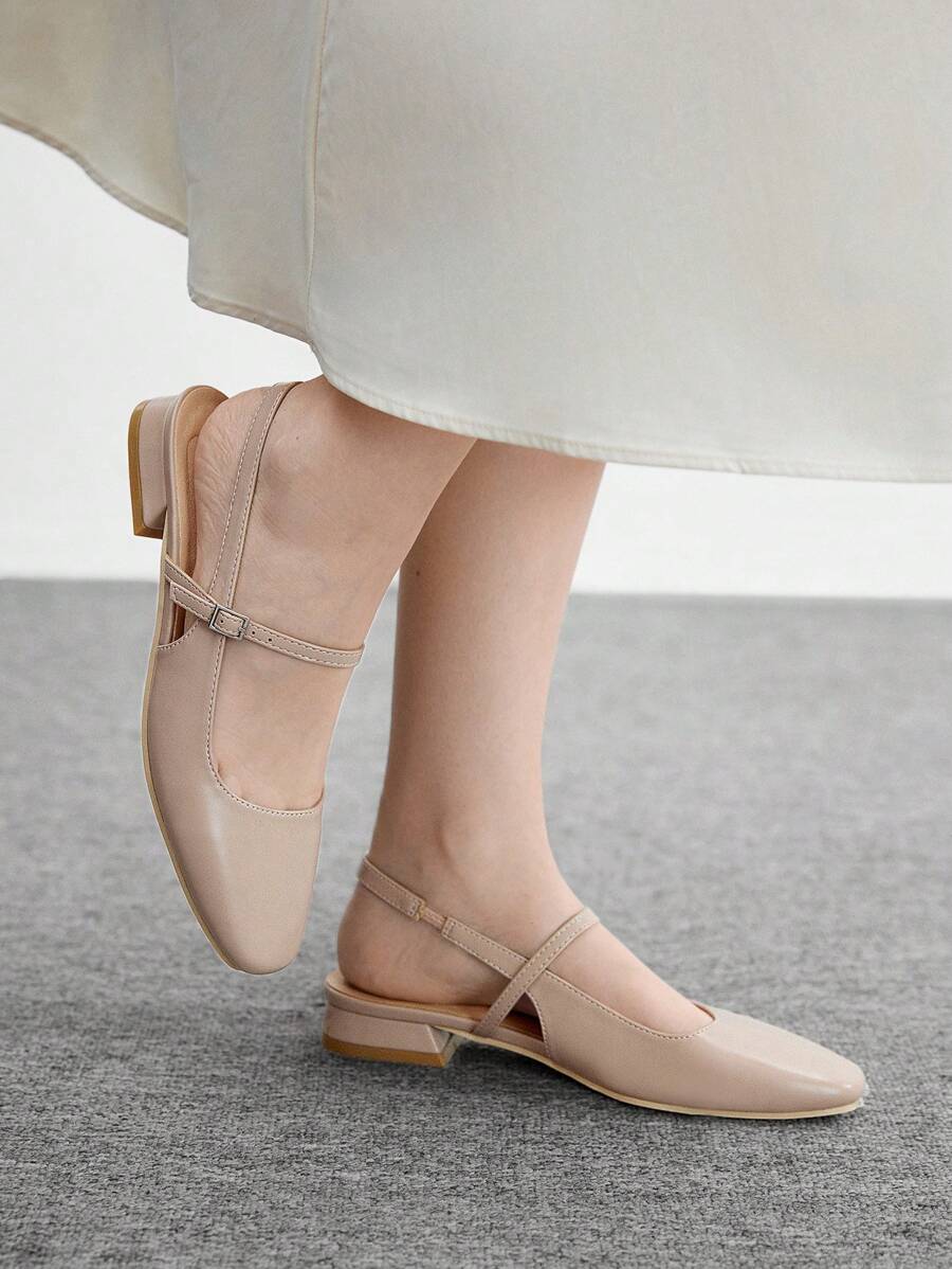 CUCCOO BIZCHIC Bailarinas de tacón bajo con punta cuadrada y diseño de Mary Jane en color albaricoque. Adecuadas para ir al trabajo, citas, reuniones, compras, vacaciones - Albaricoque - Ver 1